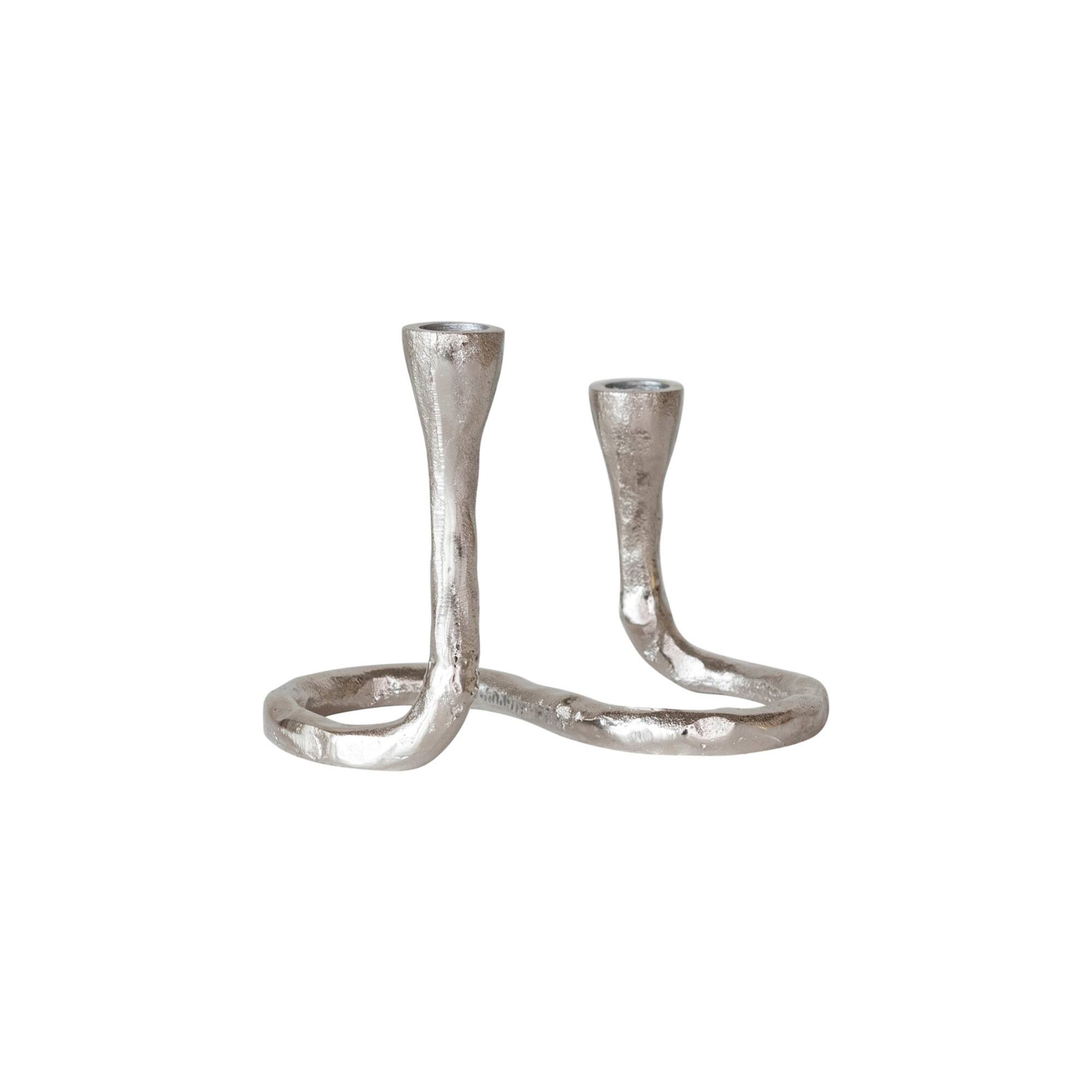 Hello Honey® 7" Nickel Finish Electroplated Aluminum Wavy Taper Candleholder
